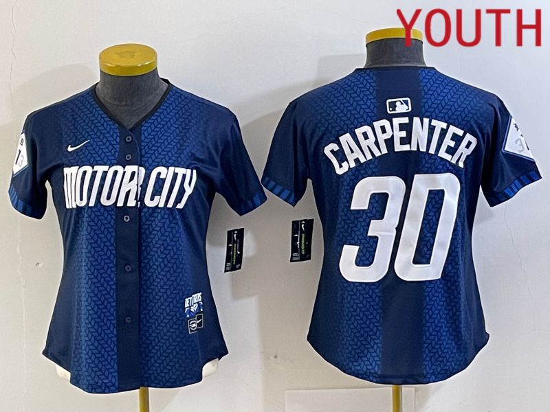 Youth Detroit Tigers #30 Carpenter Blue City Edition Nike 2024 MLB Jersey style 1->cleveland indians->MLB Jersey